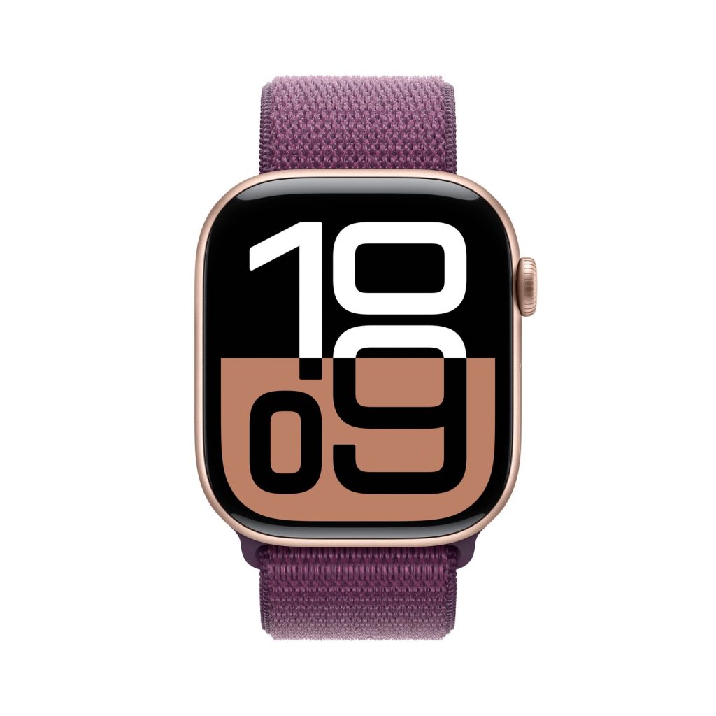 Apple Watch Series 10 46mm GPS Rose Gold Aluminum Case with Plum Sport Loop