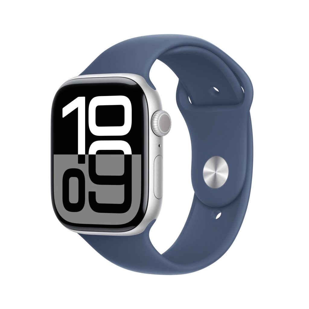 Apple Watch Series 10 46mm GPS Silver Aluminum Case with Denim Sport Band S/M