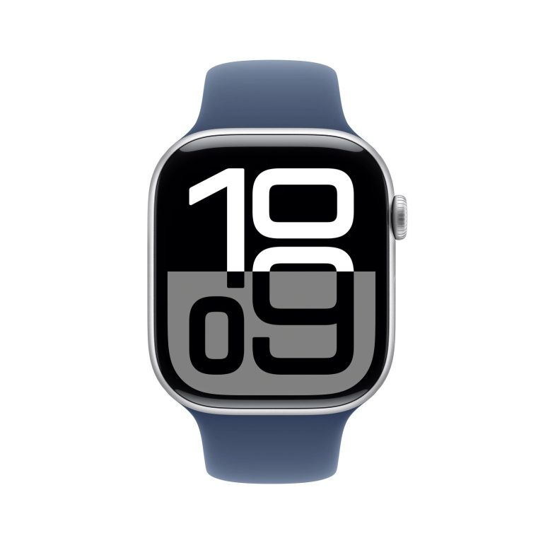 Apple Watch Series 10 46mm GPS Silver Aluminum Case with Denim Sport Band S/M
