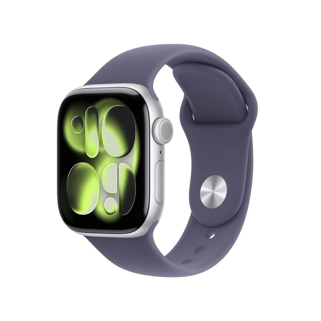 Apple Watch Series 11 42mm GPS + Cellular Silver Aluminum Case with Purple Fog Sport Band S/M