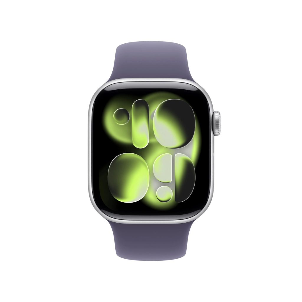 Apple Watch Series 11 42mm GPS + Cellular Silver Aluminum Case with Purple Fog Sport Band S/M