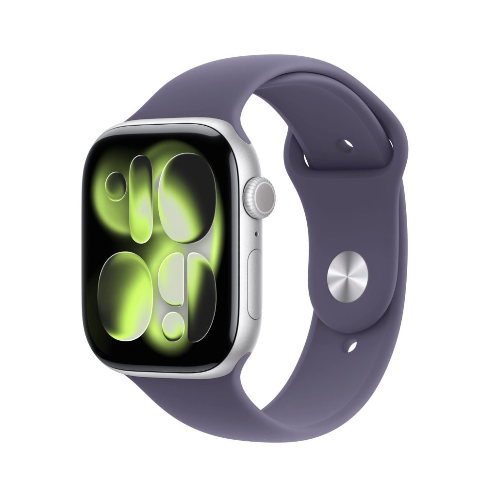 Apple Watch Series 11 46mm GPS + Cellular Silver Aluminum Case with Purple Fog Sport Band M/L