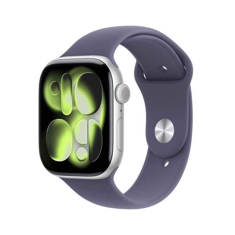Apple Watch Series 11 46mm GPS + Cellular Silver Aluminum Case with Purple Fog Sport Band M/L