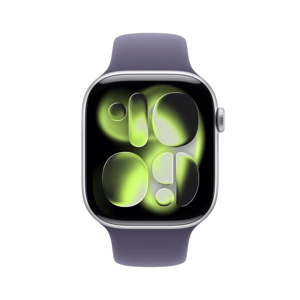 Apple Watch Series 11 46mm GPS + Cellular Silver Aluminum Case with Purple Fog Sport Band M/L