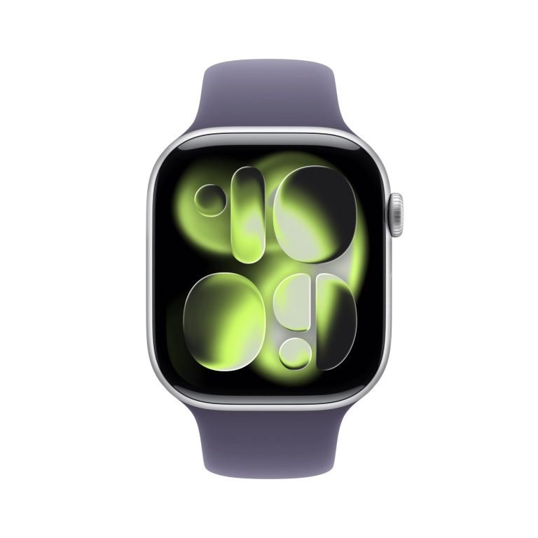 Apple Watch Series 11 46mm GPS + Cellular Silver Aluminum Case with Purple Fog Sport Band M/L