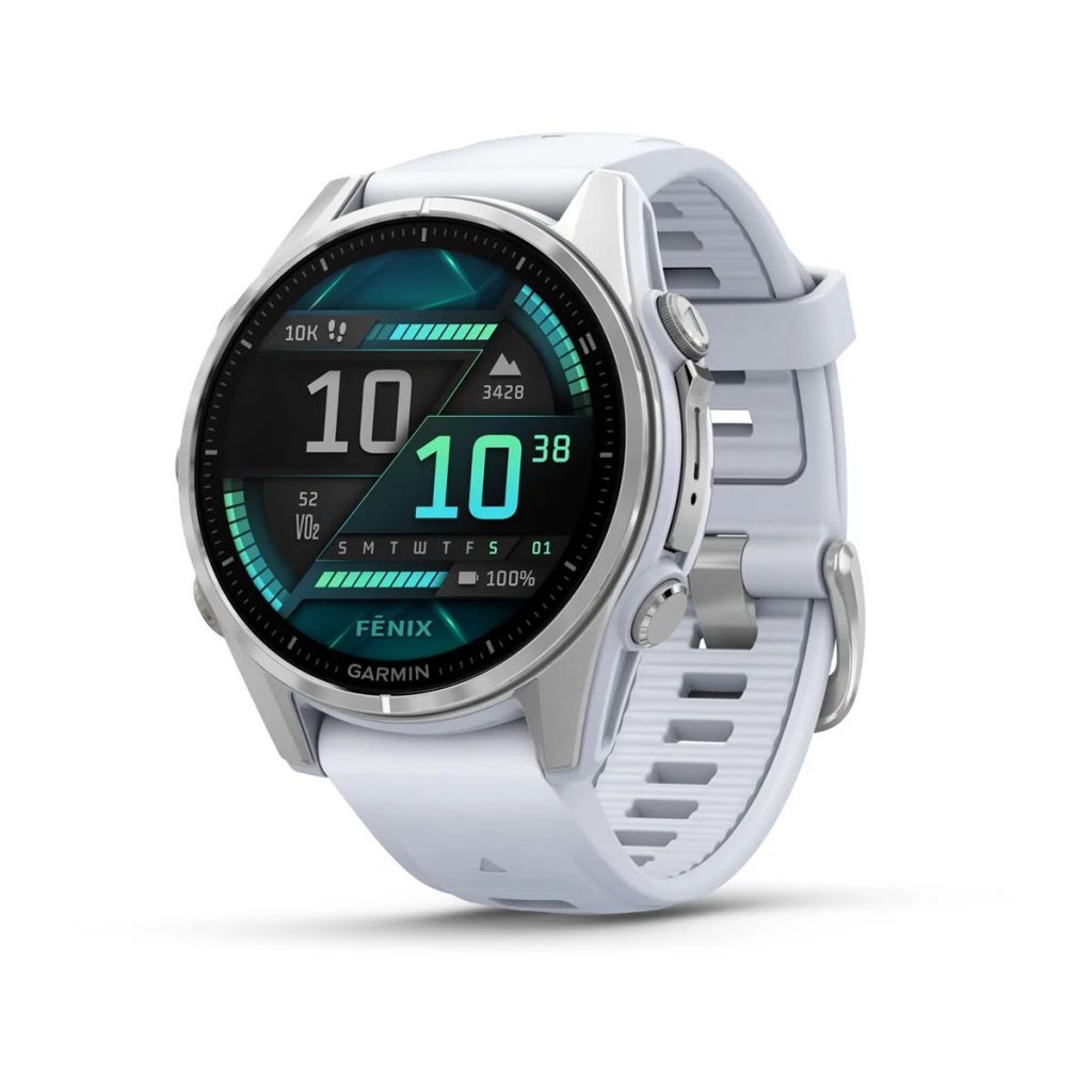 Garmin Fenix 8 43mm AMOLED Silver with Whitestone Silicone Band