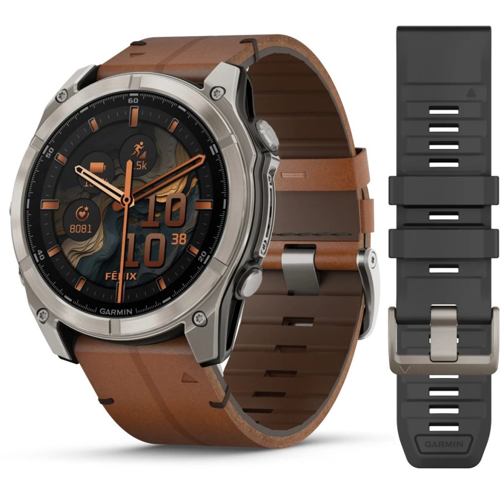 Garmin Fenix 8 51mm AMOLED Sapphire Carbon Gray DLC Titanium with Chestnut Leather Band