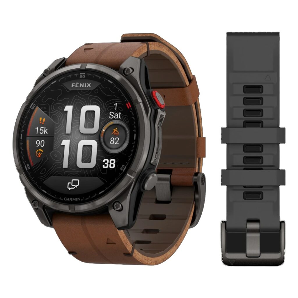 Garmin Fenix 8 Pro AMOLED Carbon Gray DLC with Chestnut Leather Band