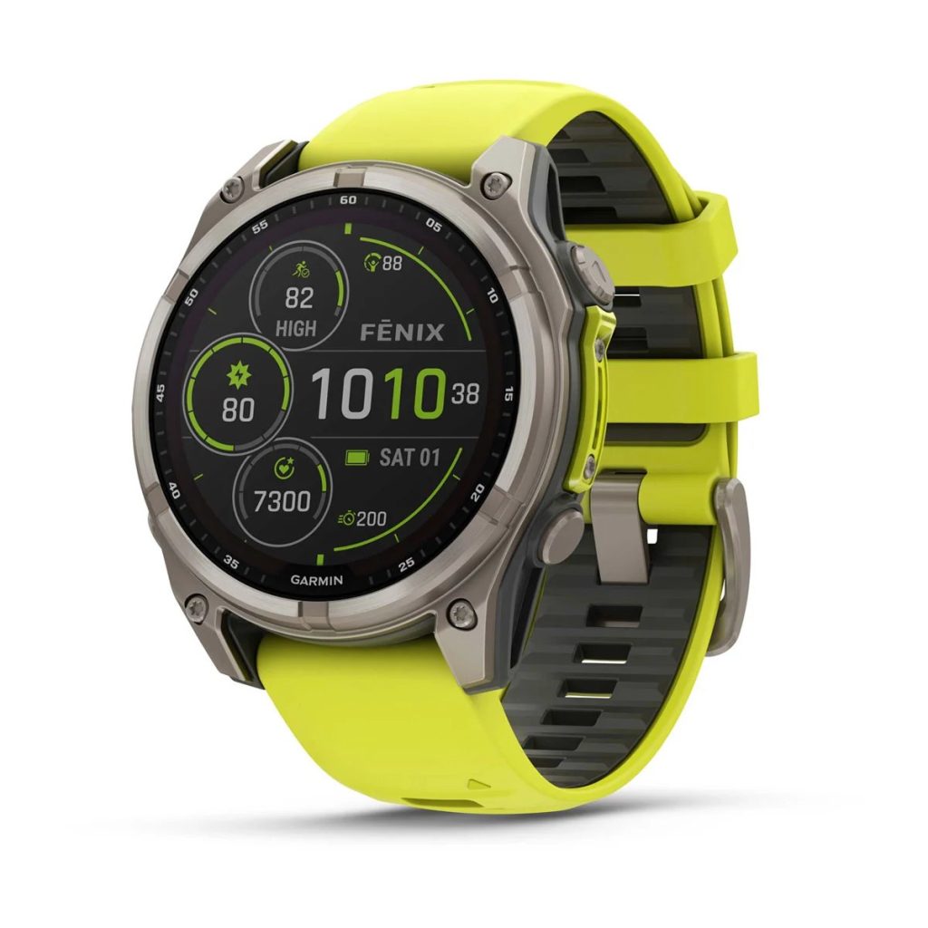 Garmin Fenix 8 with Amp Yellow/Graphite Silicone Band