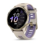Garmin Forerunner 970 Soft Gold Titanium with French Gray Case and French Gray/Translucent Indigo Band