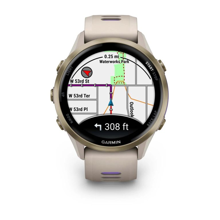 Garmin Forerunner 970 Soft Gold Titanium with French Gray Case and French Gray/Translucent Indigo Band
