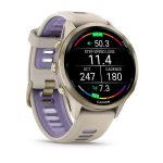 Garmin Forerunner 970 Soft Gold Titanium with French Gray Case and French Gray/Translucent Indigo Band