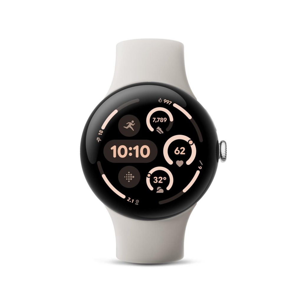 Google Pixel Watch 3 45mm Wi-Fi Polished Silver Aluminum Case with Porcelain Active Band