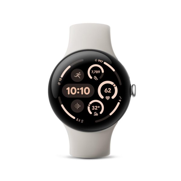 Google Pixel Watch 3 45mm Wi-Fi Polished Silver Aluminum Case with Porcelain Active Band