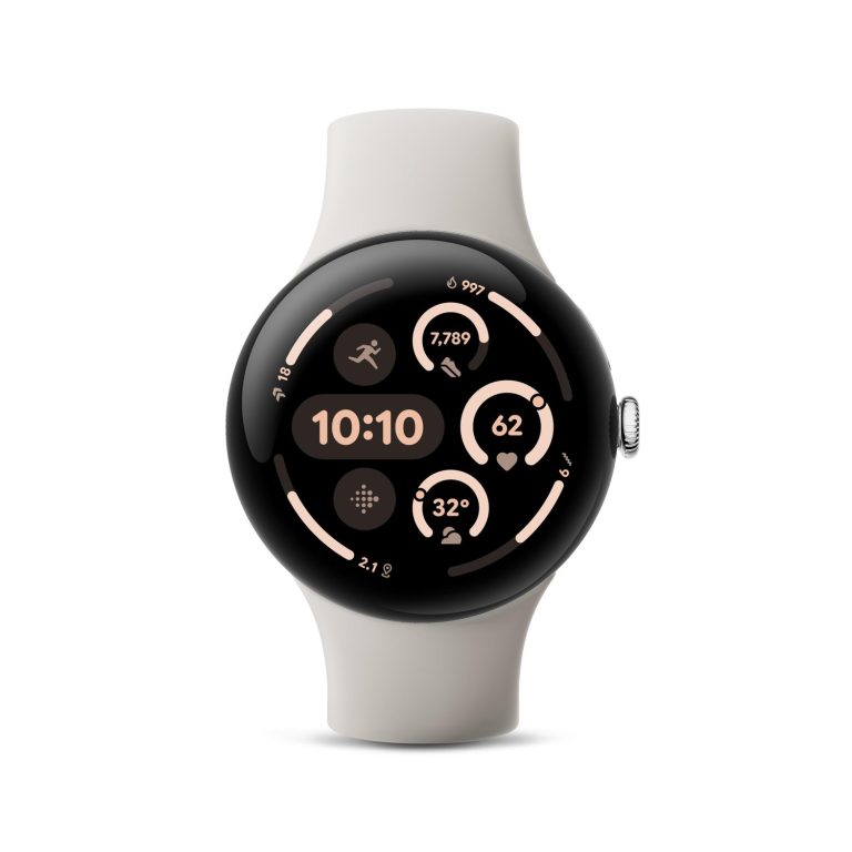Google Pixel Watch 3 45mm Wi-Fi Polished Silver Aluminum Case with Porcelain Active Band