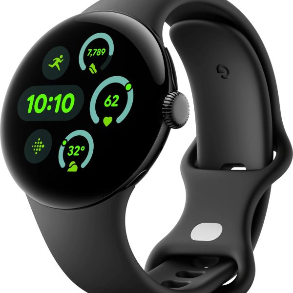 Google Pixel Watch 3 LTE Matte Black Aluminum Case with Obsidian Active Band