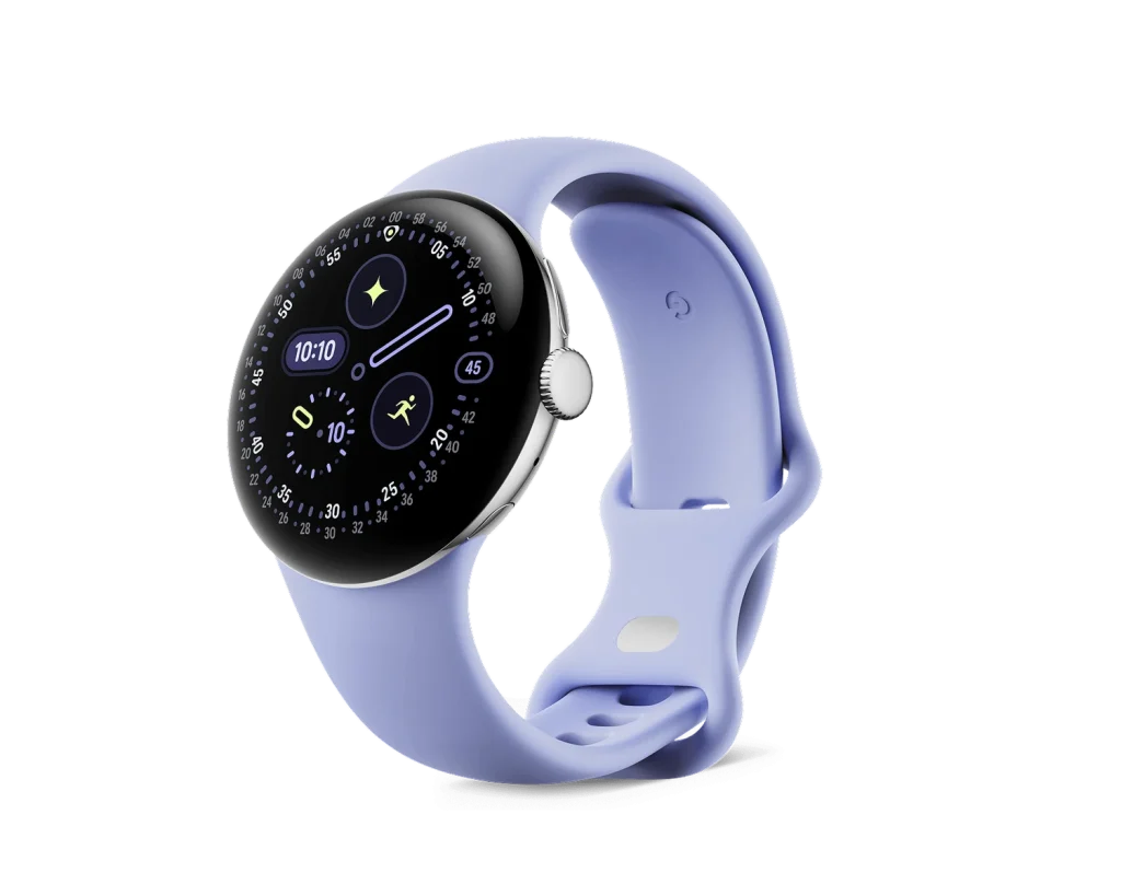 Google Pixel Watch 4 41mm Wi-Fi Polished Silver Aluminum Case with Iris Active Band
