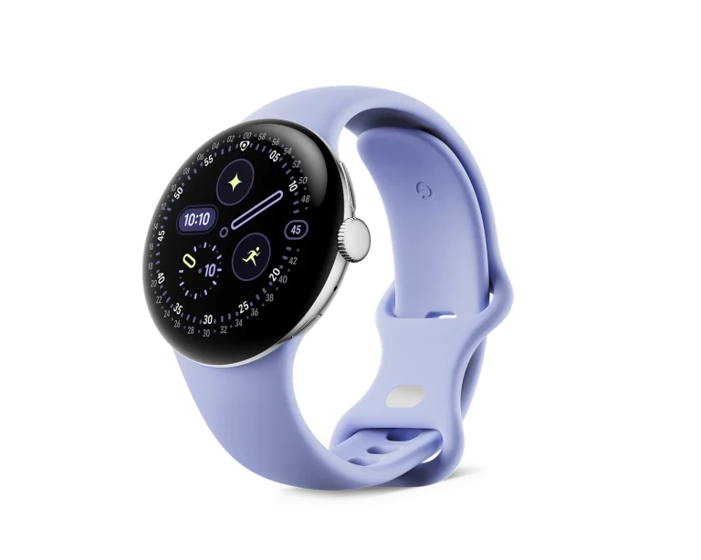 Google Pixel Watch 4 41mm Wi-Fi Polished Silver Aluminum Case with Iris Active Band