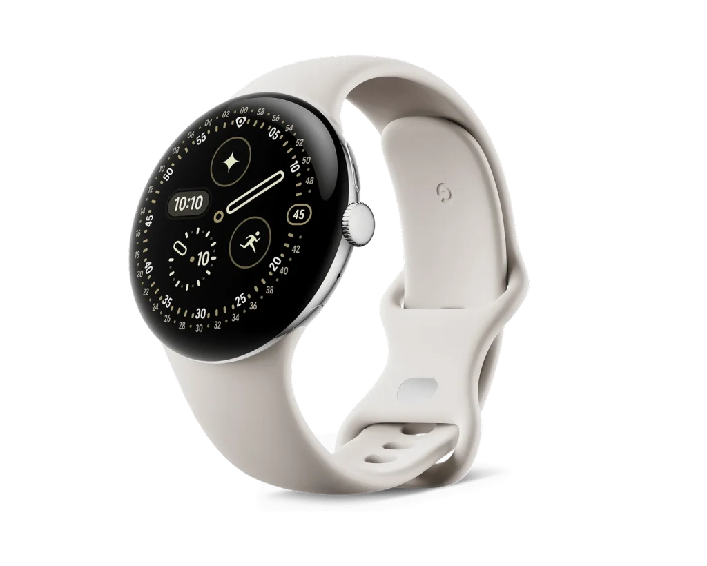 Google Pixel Watch 4 45mm Wi-Fi Polished Silver Aluminum Case with Porcelain Active Band