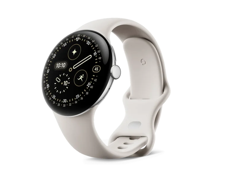 Google Pixel Watch 4 45mm Wi-Fi Polished Silver Aluminum Case with Porcelain Active Band