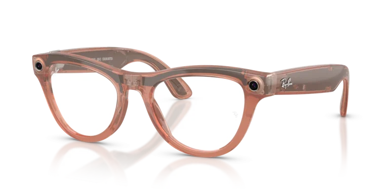 Ray-Ban Meta Skyler Gen 2 Standard Shiny Transparent Peach / Clear to Brown Transitions Lenses