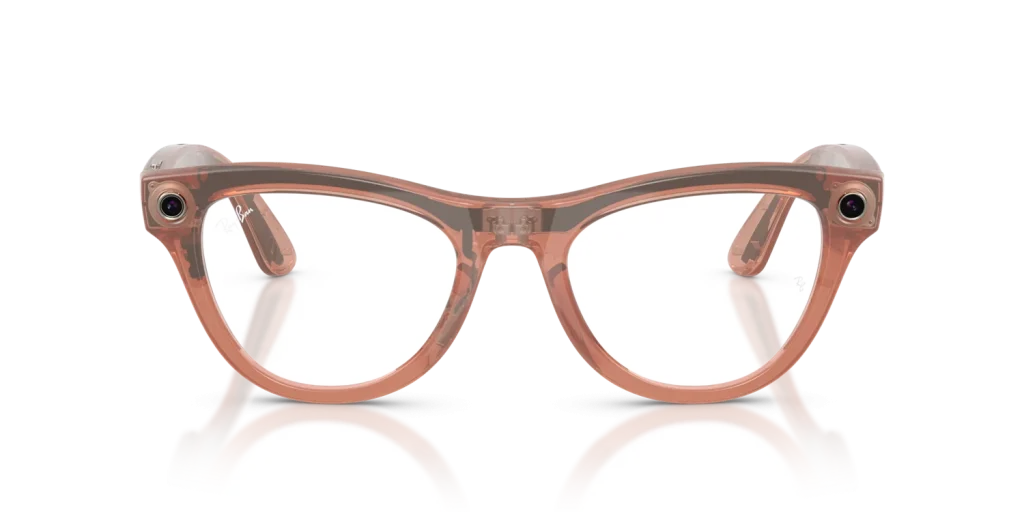 Ray-Ban Meta Skyler Gen 2 Standard Shiny Transparent Peach / Clear to Brown Transitions Lenses