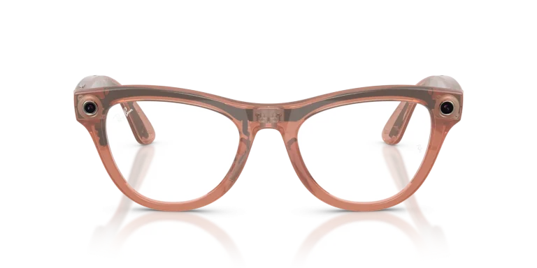 Ray-Ban Meta Skyler Gen 2 Standard Shiny Transparent Peach / Clear to Brown Transitions Lenses